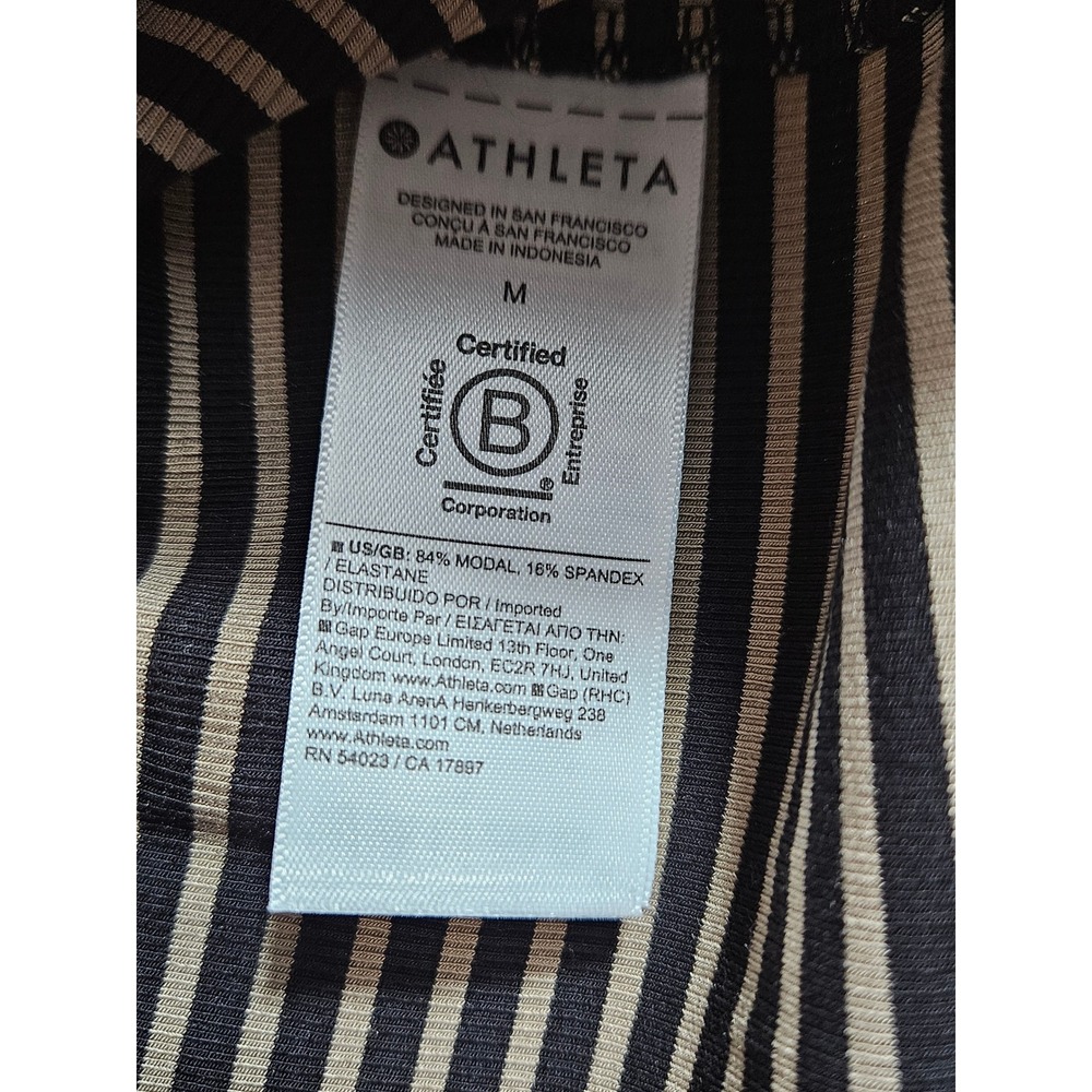 Athleta Signature Rib Crop Tee Striped Black Tan Short Sleeve Modal Top M NEW - Picture 6 of 10